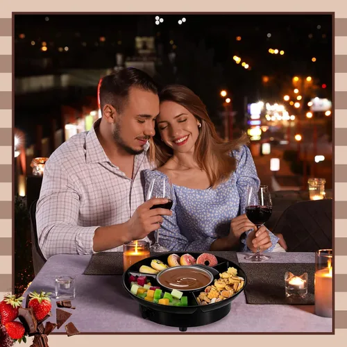 Vista 4 de Lallisa Juego de ollas de fondue eléctricas, kit de fondue de chocolate, máquina de fondue eléctrica, bandejas de servir desmontables con 4
