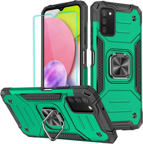 Vista 10 de HNHYGETE Funda para Samsung Galaxy A03s, Samsung A03s, con protector de pantalla HD, soporte giratorio de grado militar de 360° (resistente) a Negro