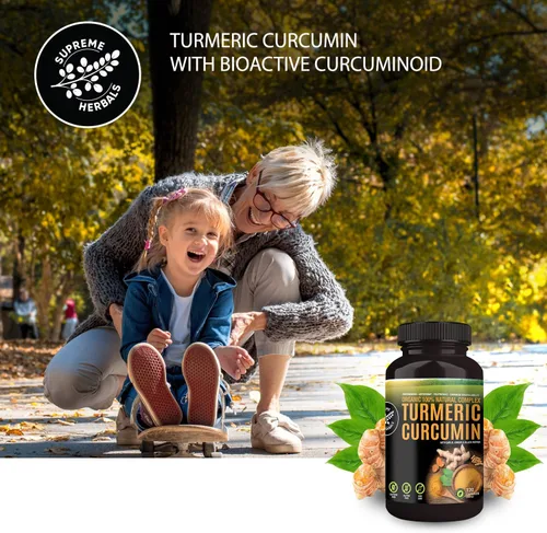 Vista 6 de SUPREME HERBALS, Cápsulas de curcumina de cúrcuma 100% cruda y orgánica. Certificado orgánico, sin gluten, sin OMG y sin cafeína. Mejorado con ajo
