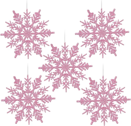 Vista 9 de Adornos de copos de nieve de plástico brillante de 4 pulgadas (30 unidades, champán)