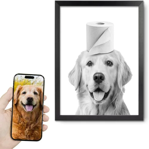 Vista 47 de kvtiwee retrato personalizado de mascota a partir de foto, arte de pared en lienzo de gato en el inodoro, arte de baño divertido en blanco y negro