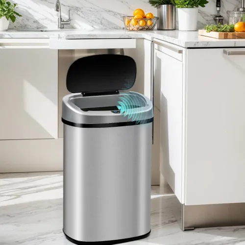 Vista 9 de Bote de basura automático de 50 l/13 galones para el hogar y la cocina, cubo de basura grande de acero inoxidable con sensor de movimiento