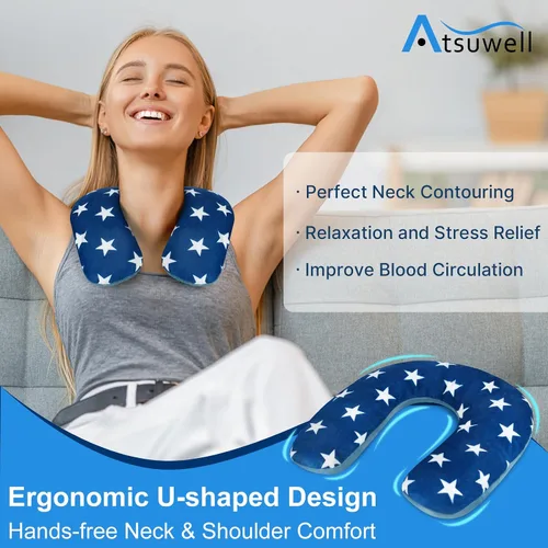 Vista 2 de Atsuwell Calentador de cuello para microondas, almohada térmica para el cuello para microondas con algodón y linaza, almohadilla térmica