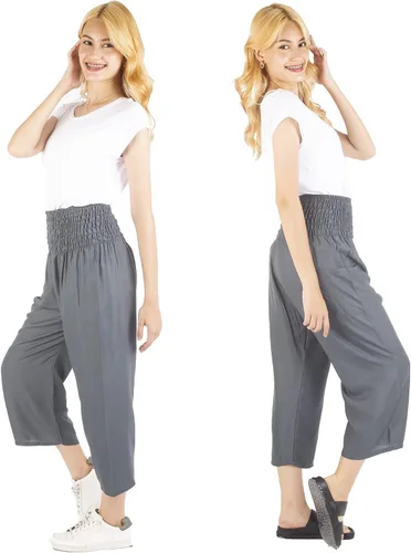 Vista 2 de Culottes para mujer, pantalones gaucho de pierna ancha, capris para mujer, cintura alta, palazzo, para yoga, la playa o todo el verano