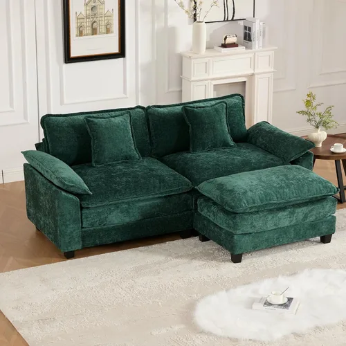 Vista 149 de Sofá seccional modular verde de 111.5", sofás seccionales grandes de 3 plazas para sala de estar, sofá nube oversized de tela chenille con otomana