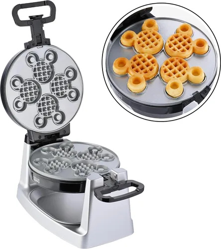 Vista 4 de Mickey Mouse Waffle and Donut Maker con 3 juegos de platos de cerámica antiadherentes extraíbles
