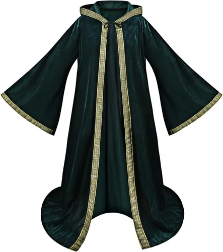 Vista 2 de Bata de terciopelo con capucha y mangas, disfraz de Halloween para cosplay