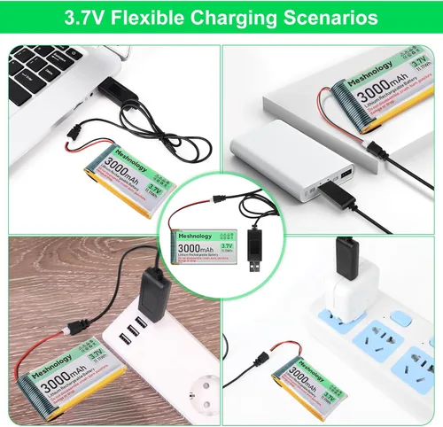 Vista 5 de Batería Li de 3.7 V 3000 mAh con cable de cargador USB 103665 1S Batería LiPo con placa de protección, cinta de goma aislada y enchufe micro JST