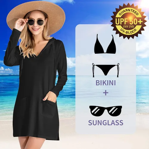 Vista 4 de Toomett Vestidos de playa con protección solar UPF 50+ para mujer, manga larga, protección solar, senderismo, playa, correr, pesca, sudadera