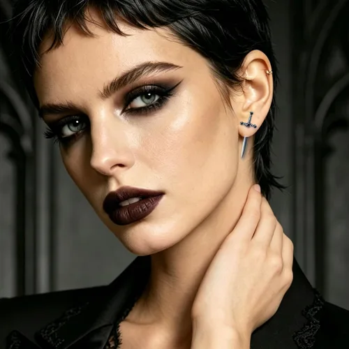 Vista 9 de Pendientes de espada gótica, estilo punk, aretes de daga de cristal con diamantes de imitación, joyería gótica de Halloween, joyería caprichosa A1
