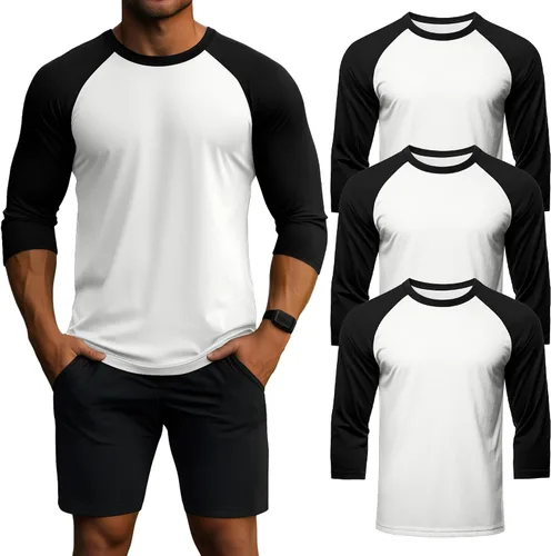 Vista 7 de Huukeay - Paquete de 3 camisas para hombre de 3/4 de manga, cuello redondo, camisetas de béisbol, camisetas atléticas que absorben la humedad