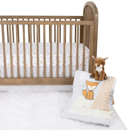 Vista 12 de Sammy & Lou Friendly Forest - Juego de ropa de cama para cuna de bebé de 4 piezas, incluye edredón, sábanas bajeras para cuna neutrales, falda