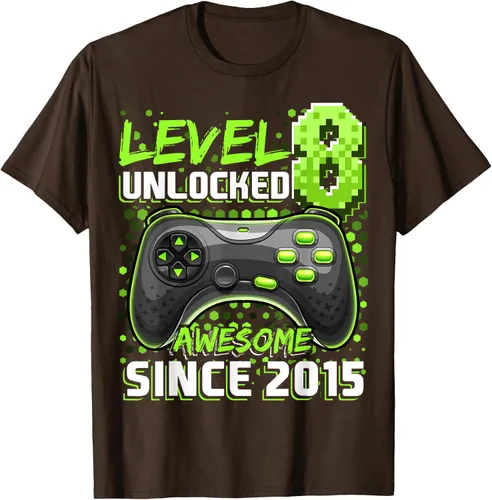 Vista 53 de Level 8 Unlocked Awesome 2015 Video Game 8th Birthday Boy T-Shirt, Negro
