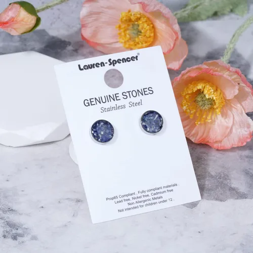 Vista 7 de Lauren-Spencer Aretes redondos de piedra preciosa para mujer, delicados aretes de piedra de malaquita y sodalita de color turquesa, hipoalergénicos
