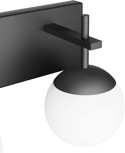 Vista 7 de Ralbay Lámpara de pared de baño negra mate, 2 luces, iluminación moderna de mediados de siglo, luz de tocador de globo de vidrio lechoso negro