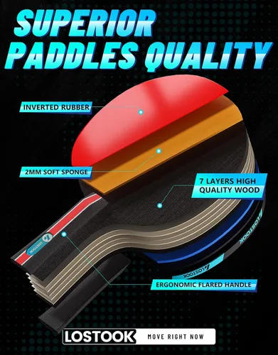 Vista 2 de Professional Ping Pong Paddles Set of 2/4 with Portable Oxford Cloth Ping Pong Case and 3 Star Balls, Table Tennis Paddles for Adults and Family