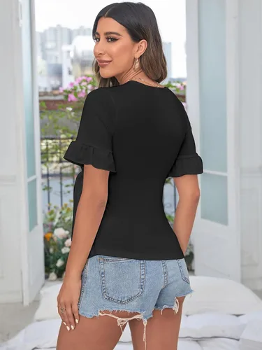 Vista 2 de SOLY HUX Women's Maternity Summer T Shirt Casual Ruffle Wrap V Neck Tie Front Pregnancy Tee Top