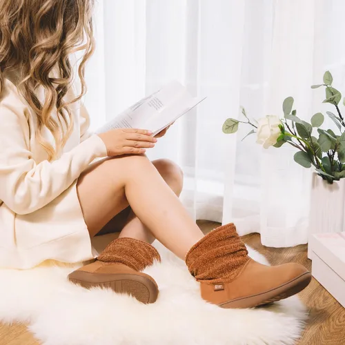 Vista 2 de LongBay Pantuflas de punto de chenilla cálidas para mujer, de espuma viscoelástica, cómodas, de gamuza, esponjosas, de espuma viscoelástica, botas
