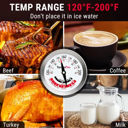 Vista 8 de ThermoPro APT200 2 Piezas Termómetro de Carne para Cocinar con Dial Extra Grande de 2 Pulgadas, Termómetro de Cocina de Dial Analógico con Sonda