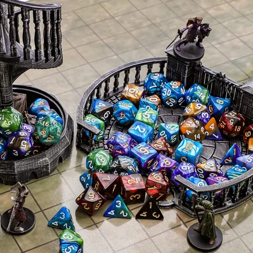 Vista 6 de CiaraQ Juego de dados poliédricos - Dados para juegos de rol DND para Calabozos y Dragones, juego de mesa RPG, doble color, 35 piezas Diseño