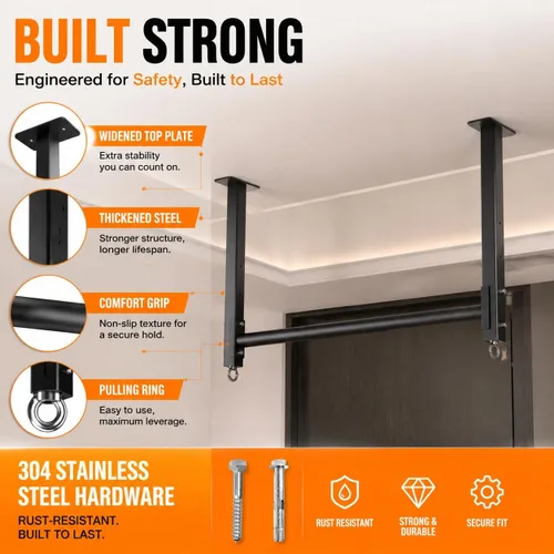 Vista 4 de Ceiling Mounted Pull Up Bar, Heavy Duty 700 LBS Multi Grip Pull Up Bars, 16"/24" Rafter Chin Up Bar, Ceiling Joist for Garage/Gym/Basement with