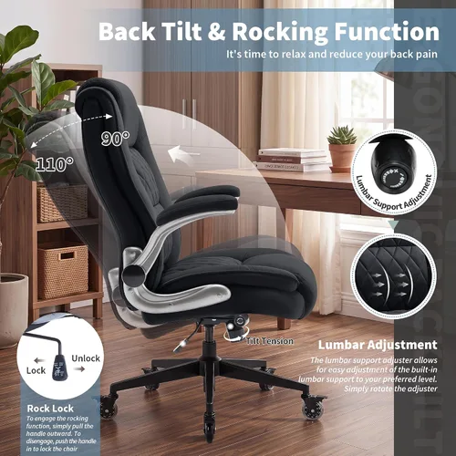 Vista 7 de Silla ergonómica de escritorio con respaldo alto, silla de oficina de tela Negro