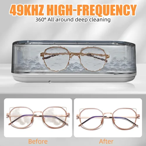 Vista 5 de Máquina de limpieza ultrasónica de 49 kHZ con temporizador digital, acero inoxidable 304, limpiador ultrasónico profundo de 22.0 fl oz para gafas