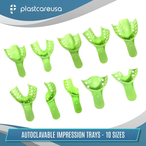 Vista 6 de Bandejas de impresión dental grandes inferiores - Juego de bandejas de impresión perforadas autoclavables - Tamaño número 2 (Bolsa de 12)