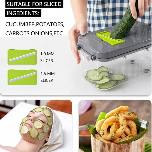 Vista 6 de Picador de verduras - Picador de cebolla profesional 22 en 1 - Picador multifuncional de alimentos con separador de huevos - Cortador de verduras