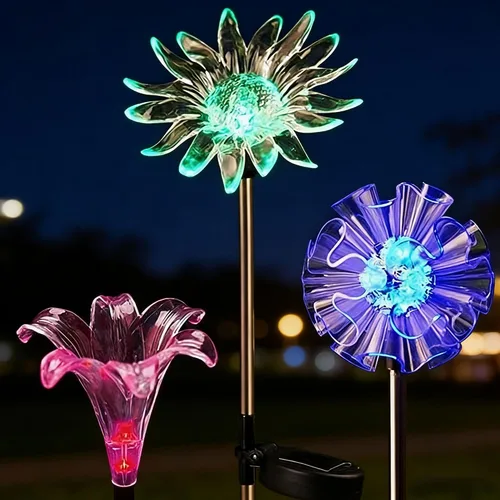 Vista 3 de 3 luces de estaca LED que cambian de color con energía solar, girasol de Varios
