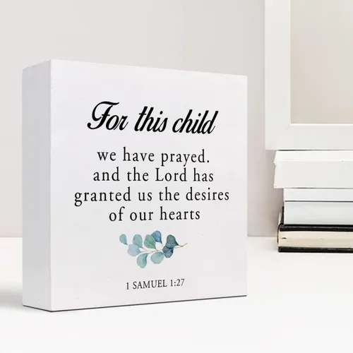 Vista 6 de For This Child I Have Prayed 1 Samuel 1:27 - Caja de madera con versículo bíblico para decoración de escritorio, letrero de madera cristiana
