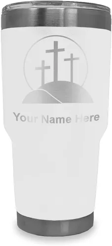 Vista 13 de LaserGram Vaso aislado al vacío de 20 onzas, cruz de calvario, grabado personalizado incluido (negro)