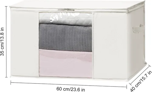 Vista 2 de TYEERS Bolsas de almacenamiento grandes con cremallera y ventana transparente, contenedores de almacenamiento de tela mezclada de algodón para ropa