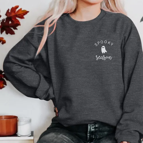 Vista 3 de LOTUCY Sudadera de Halloween para mujer, linda y espeluznante, sudadera con bordado de otoño