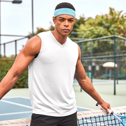 Vista 3 de COOFANDY Camiseta sin mangas para hombre, paquete de 3 camisetas sin mangas para gimnasio, cuello en V, culturismo, musculación