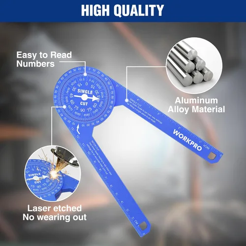 Vista 6 de WORKPRO Transportador de sierra ingletadora de aluminio, buscador de ángulo de 7.3 pulgadas con escalas grabadas con láser de precisión