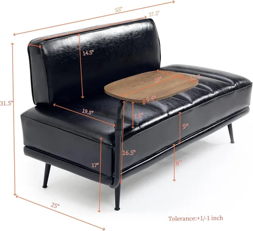 Vista 2 de 55" Inch Width Modern End of Bed Bench Faux Leather Upholstered with Side Table, 360-Degree Swivel Tray Couch,Entryway Ottoman,Window Bench with