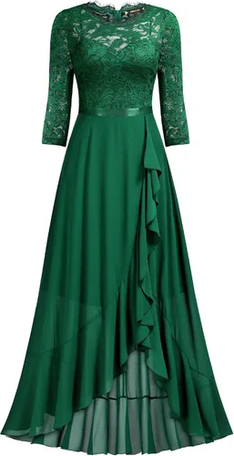 Vista 5 de Vestido largo de dama de honor con vuelos de encaje y cuello en V para mujer de MIUSOL