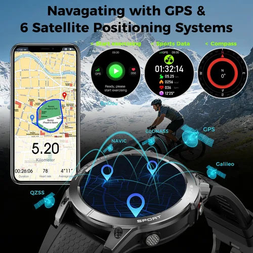 Vista 2 de Reloj inteligente para hombre, rastreador de actividad física, GPS: relojes inteligentes militares para Android/iPhone Gps Watch 1.43 "AMOLED Hacer