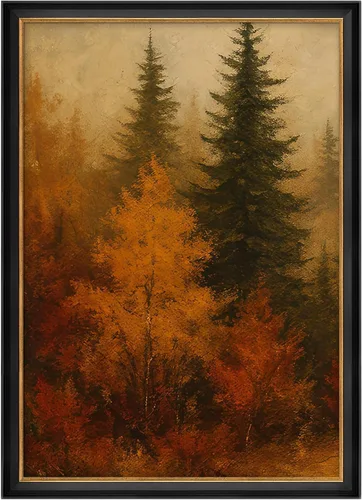 Vista 69 de MUDECOR Lienzo enmarcado prémium para pared, pinos nevados en bosque de invierno, ilustraciones modernas, arte contemporáneo, escénico, divertido