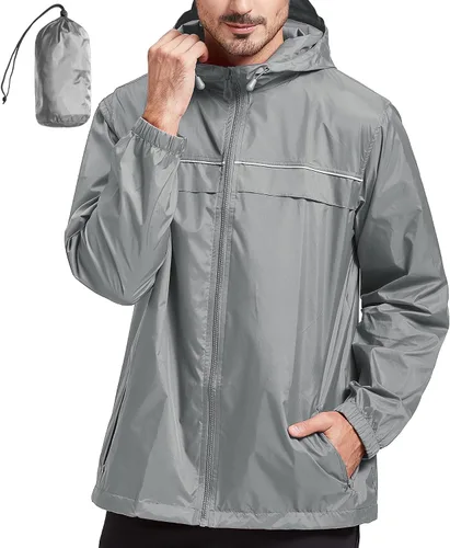 Vista 26 de SWISSWELL Chaqueta impermeable para hombre, rompevientos, ligera con capucha para uso diario casual