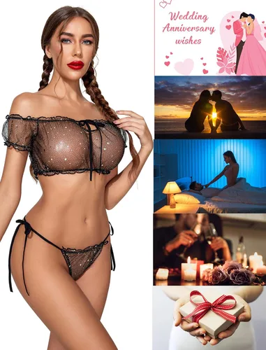 Vista 87 de Avidlove - Conjunto de brasier y braga con volantes, conjunto de lencería tipo babydoll de malla