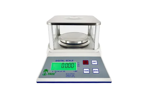 Vista 3 de Tree KHR 123 Precision Lab Balance120 g x 0.00 oz, pantalla LCD retroiluminada, protector contra corrientes de aire, alimentado por AC/batería