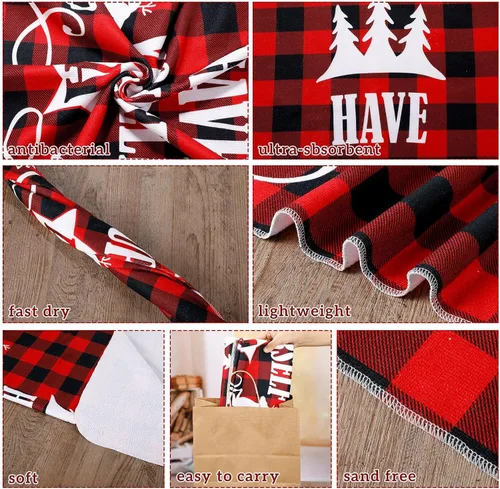 Vista 4 de Moukeren Juego de 3 toallas de baño navideñas absorbentes de agua, suaves toallas de baño de Navidad, copos de nieve, Papá Noel, árbol de Navidad