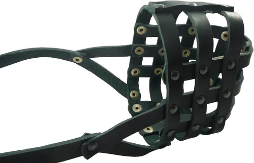 Vista 2 de Bozal de cuero genuino negro suave para perro #109 – Boxer, Bulldog (circunferencia de 13 pulgadas, longitud del hocico 3.5 pulgadas)