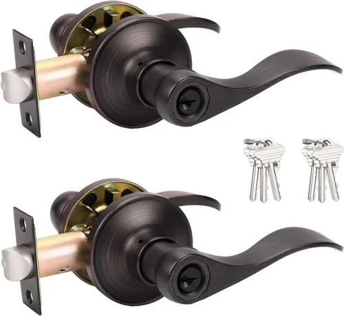 Vista 34 de Probrico Manijas de puerta de entrada de color negro mate con diferentes llaves, manijas de puerta de estilo ondulado para puertas interiores