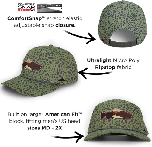 Vista 10 de Paramount Outdoors Sombrero de pesca de trucha al atardecer, diseño de silueta de pez de montaña, sombrero para exteriores con cómodo Snapback