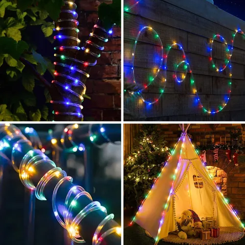 Vista 2 de Tira de luces LED para exteriores, funciona con pilas con control remoto, 8 modos de cambio de color, impermeable, tira de luces LED de 40 pies