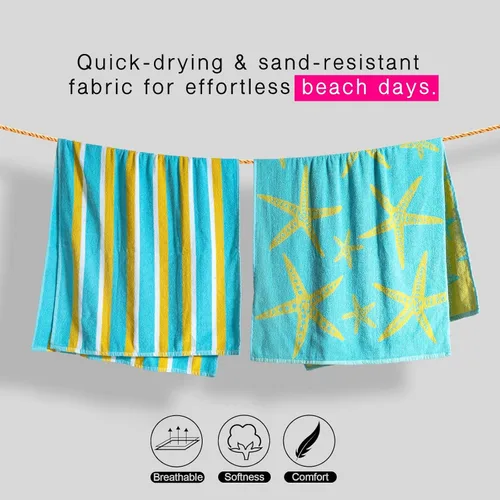 Vista 3 de CASA COPENHAGEN Miami Towel - Juego de 2 toallas de playa de diseño a rayas color verde azulado, 35 x 70 pulgadas, toalla de baño de piscina de gran