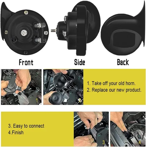 Vista 4 de 2 bocinas de tren súper fuertes de 300 dB, kit de repuesto de bocinas dobles de aire impermeables de 12 V, accesorios automotrices, kit de bocina